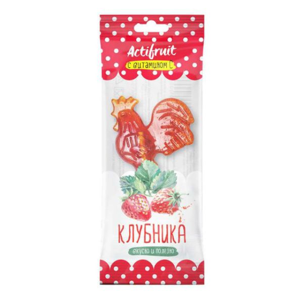 Актифрут леденцовая карамель с цинком и витамином С Петушок со вкусом клубники массой 17 г 1 шт