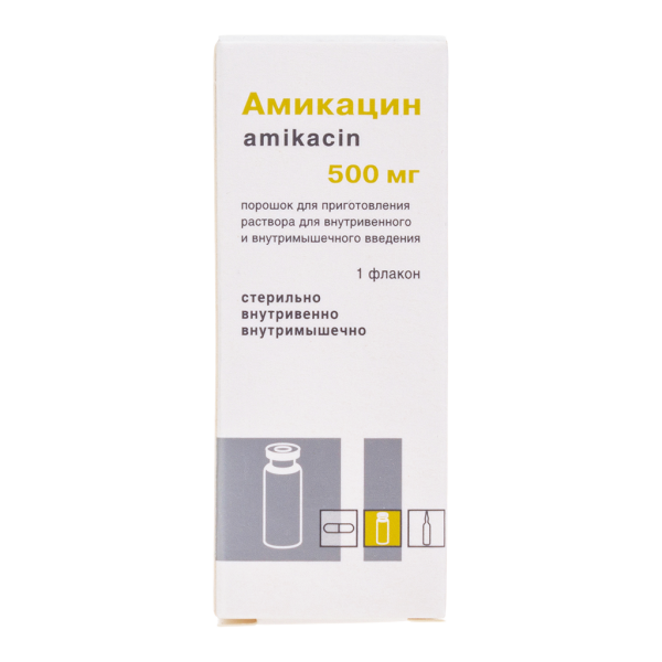 Амикацин порошок д/приг раствора для в/в и в/м введ 500 мг фл 1 шт