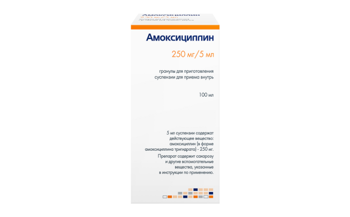 Амоксициллин, гранулы д/приг суспензии для приема внутрь 250 мг/5 мл 100 мл 1 шт