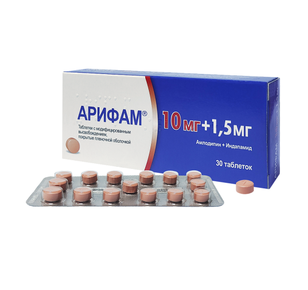 Арифам таблетки с модифицированным высвобождением покрытпленоб 10 мг+1,5 мг 30 шт