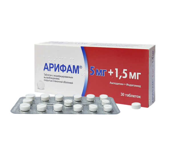 Арифам таблетки с модифицированным высвобождением покрытпленоб 5 мг+1,5 мг 30 шт