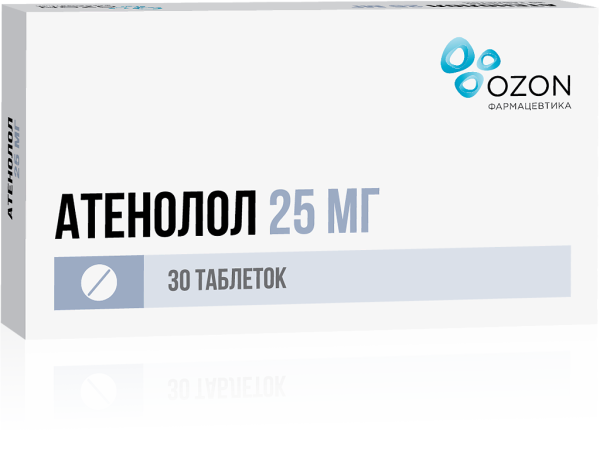 Атенолол таблетки покрытпленоб 25 мг 30 шт
