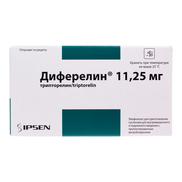 Диферелин лиофилизат д/приг суспензии для в/м введ с пролонг высвобождением 11,25 мг фл в комплекте 1 уп