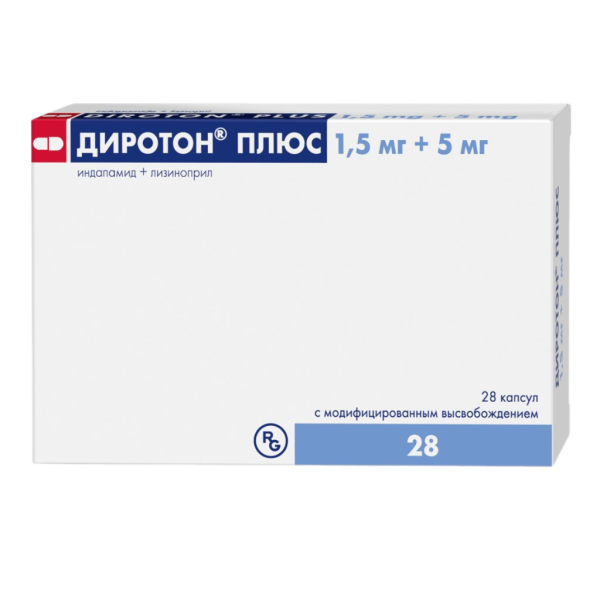 Диротон Плюс капсулы с модифицированным высвобождением 1,5 мг+5 мг 28 шт
