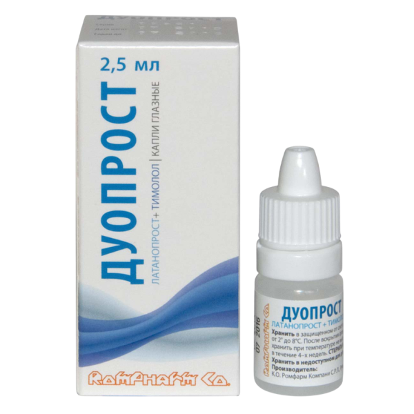 Дуопрост капли глазные 0,05 мг/мл+5 мг/мл фл 2,5 мл 1 шт