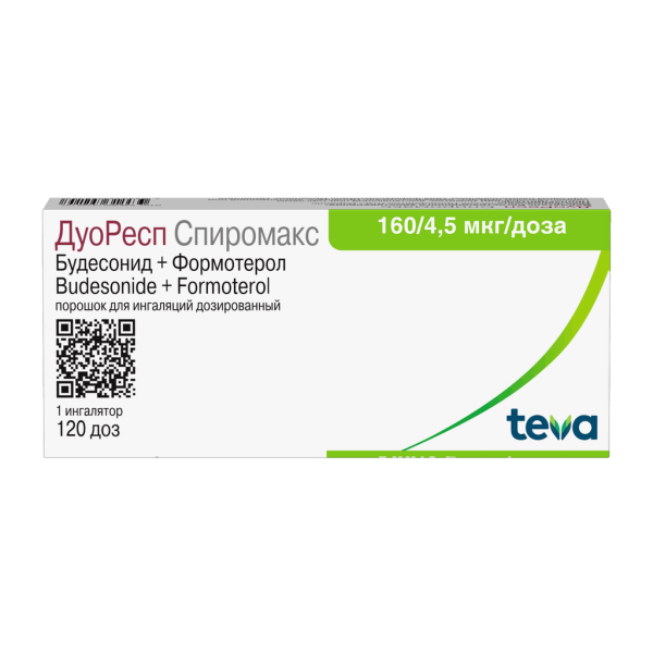 ДуоРесп Спиромакс порошок для ингаляций дозированный 160 мкг+4,5 мкг/доза 120 доз 1 шт