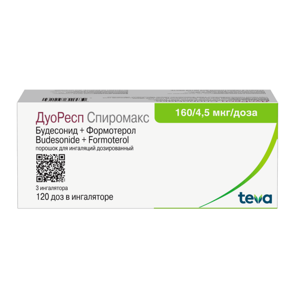 ДуоРесп Спиромакс порошок для ингаляций дозированный 160 мкг+4,5 мкг/доза 120 доз 3 шт