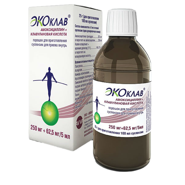Экоклав порошок д/приг суспензии для приема внутрь 250 мг+62,5 мг/5 мл 25 г фл 1 шт
