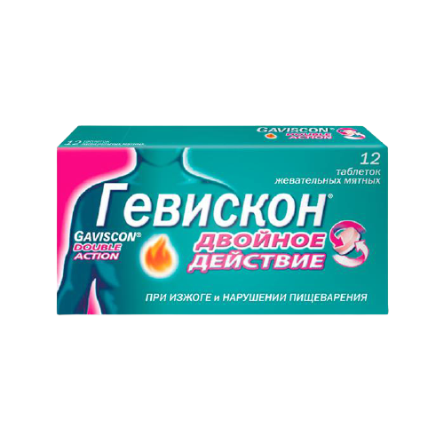 Гевискон Двойное Действие таблетки жевательные мятные 12 шт
