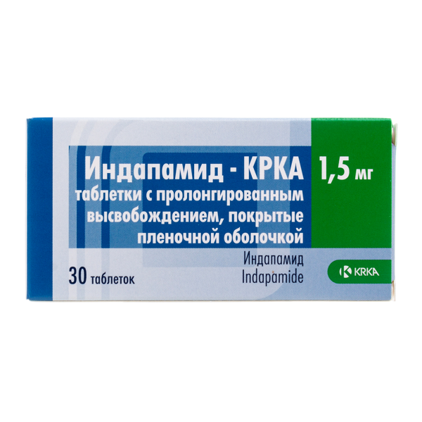 Индапамид-КРКА таблетки с пролонг высвобождением покрытпленоб 1,5 мг 30 шт