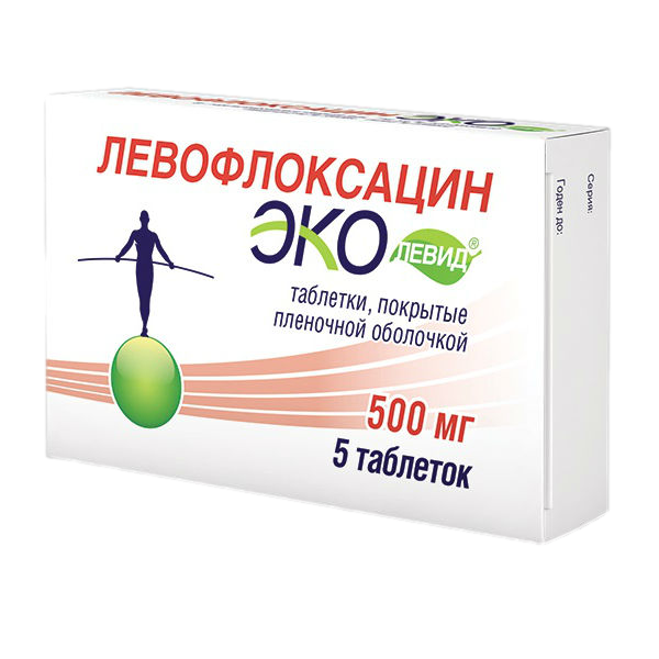 Левофлоксацин Эколевид таблетки покрытпленоб 500 мг 5 шт