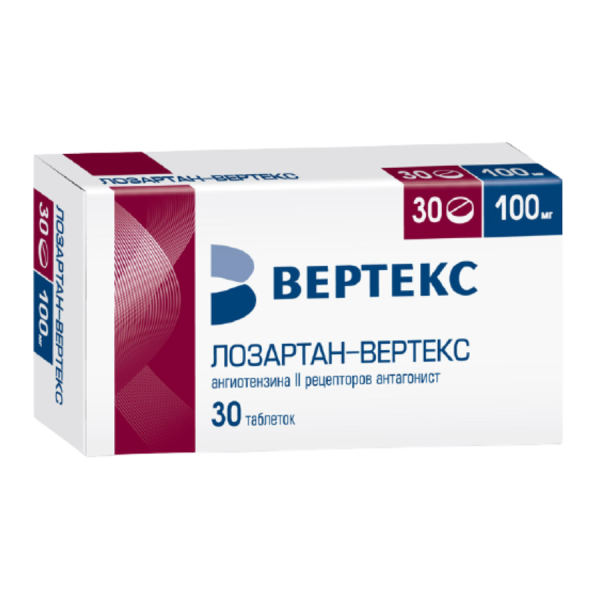 Лозартан таблетки покрытпленоб 100 мг 30 шт