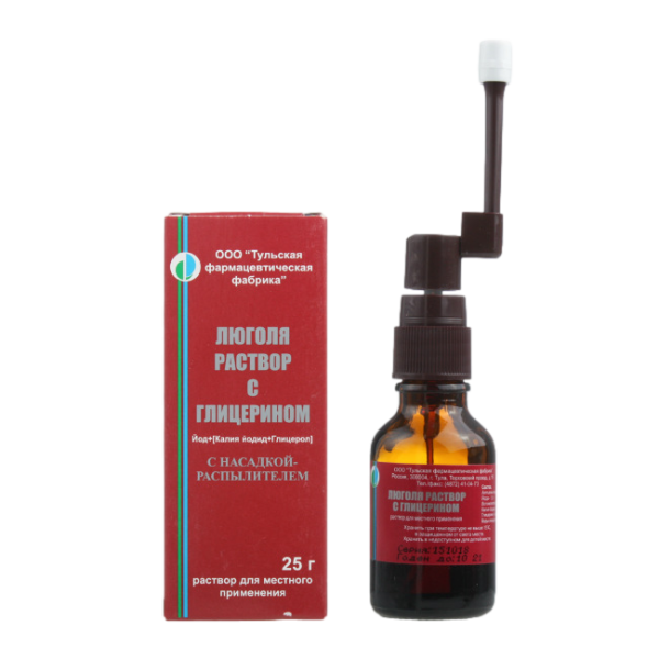 Люголя раствор с глицерином для местного применения с насадкой-распылителем 25 г 1 шт