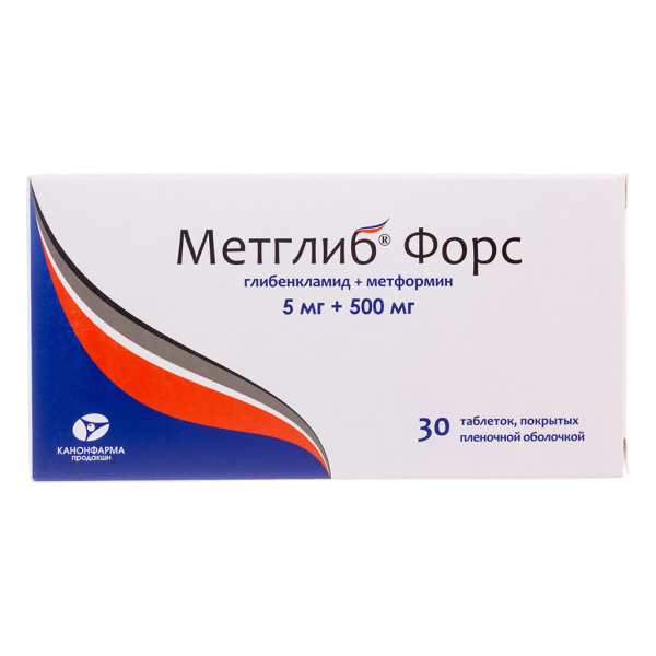 Метглиб Форс таблетки покрытпленоб 5 мг+500 мг 30 шт