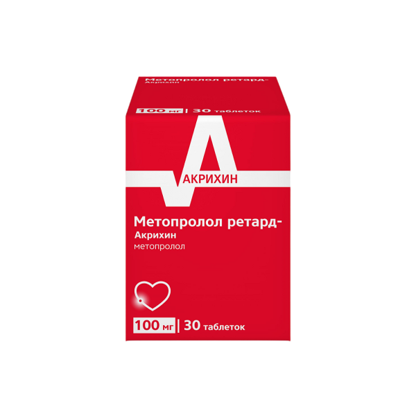 Метопролол ретард-Акрихин таблетки пролонг действия покрытпленоб 100 мг 30 шт