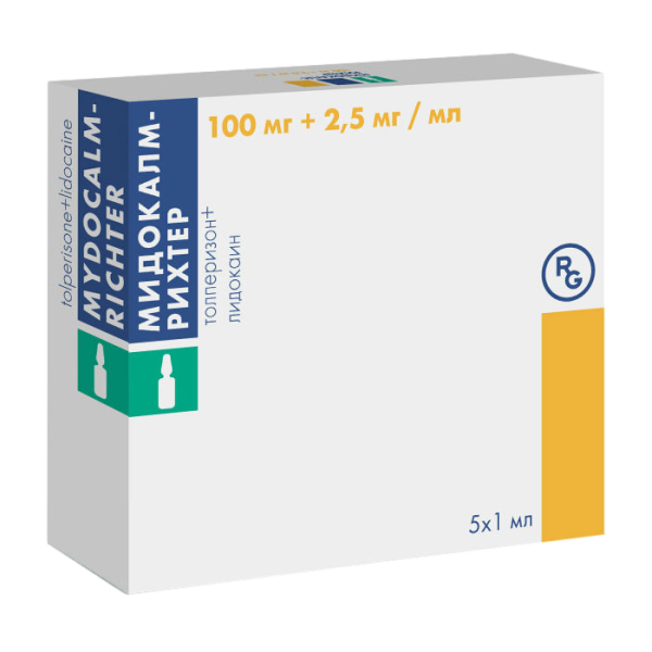 Мидокалм-Рихтер раствор для внутримышечного введения 100 мг+2,5 мг/мл 1 мл 5 шт