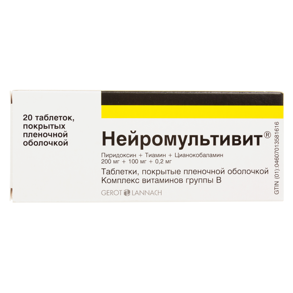Нейромультивит таблетки покрытпленоб 200мг+100мг+0,2мг 20 шт