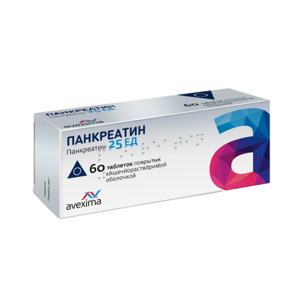 Панкреатин таблетки покрыткишечнорастворимой об 25 ед 60 шт