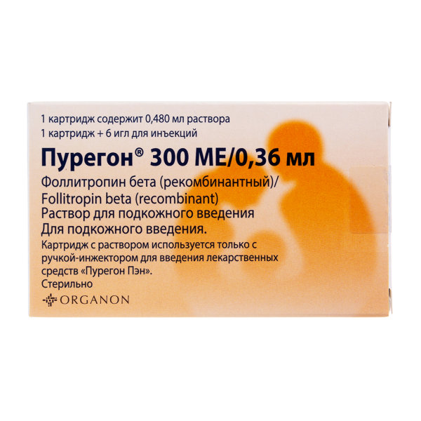 Пурегон раствор для п/к введ 300 ме картридж 0,36 мл в компл с иглами 6 шт 1 уп