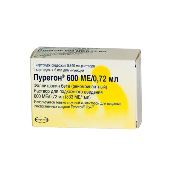 Пурегон раствор для п/к введ 600 ме картридж 0,72 мл в компл с иглами 6 шт 1 уп