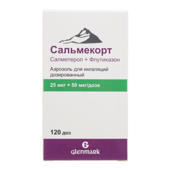 Сальмекорт аэрозоль для ингаляций дозированный 25 мкг+50 мкг/доза 120 доз 1 шт