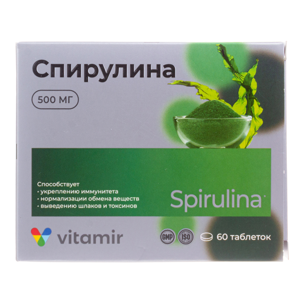 Спирулина 500 мг Витамир таблетки массой 509 мг 60 шт