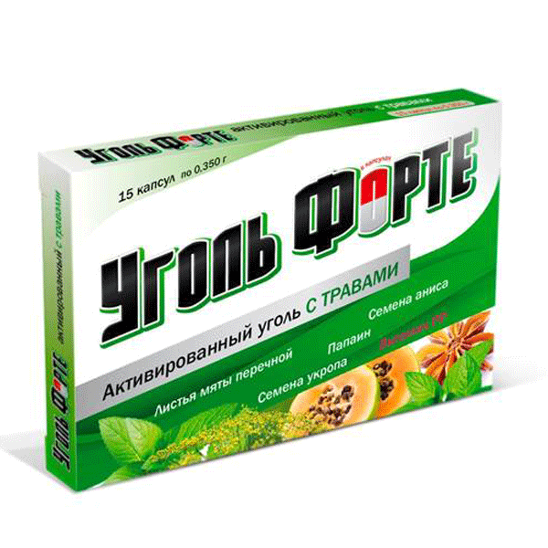 Уголь-Форте активированный уголь с травами капсулы по 350 мг 15 шт