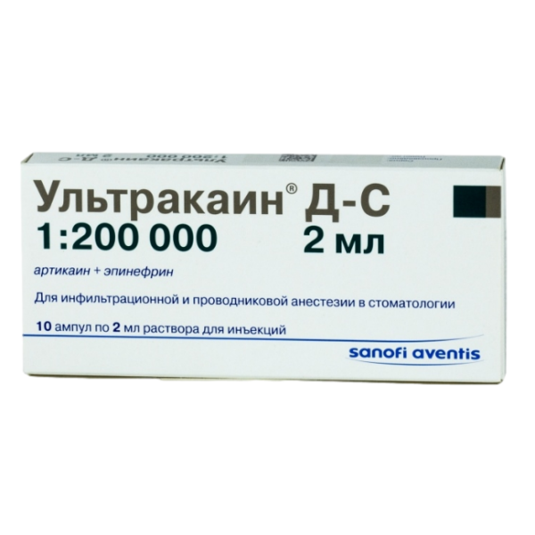 Ультракаин Д-С раствор для инъекций 40 мг+0,005 мг/мл 2 мл амп 10 шт
